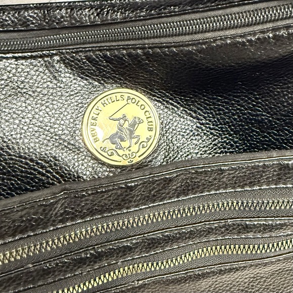 Beverly Hills Polo Club Black Leather Crossbody Bag Purse Handbag Multi Pockets - Picture 3 of 14